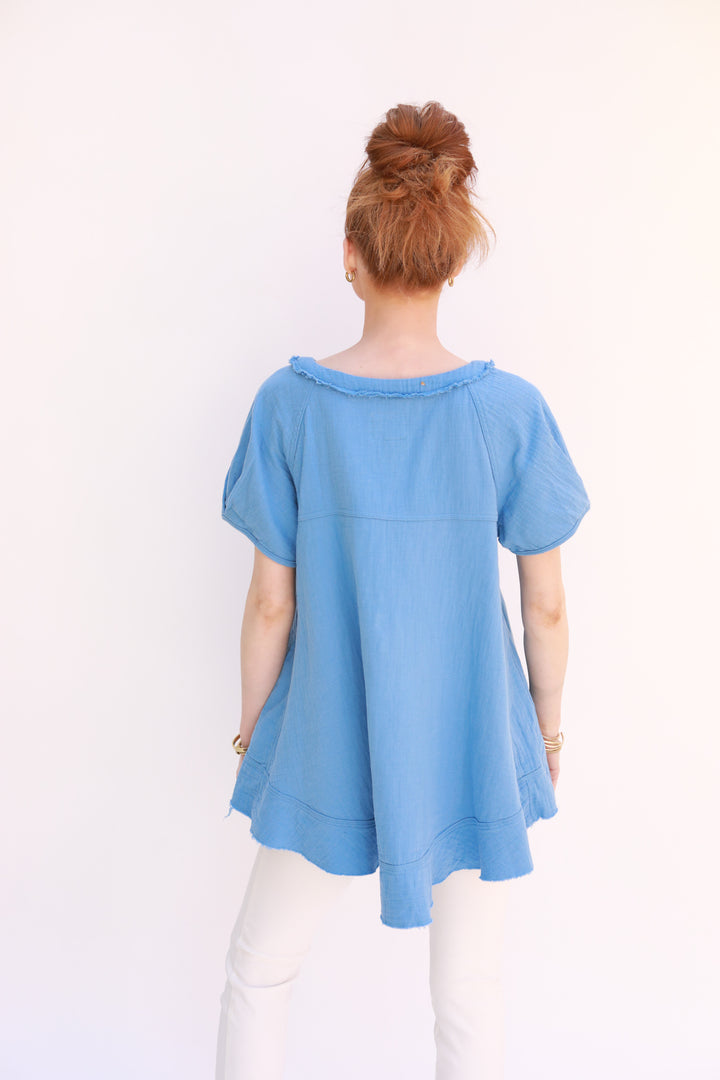 Crinkle Square Yoke Swing Top