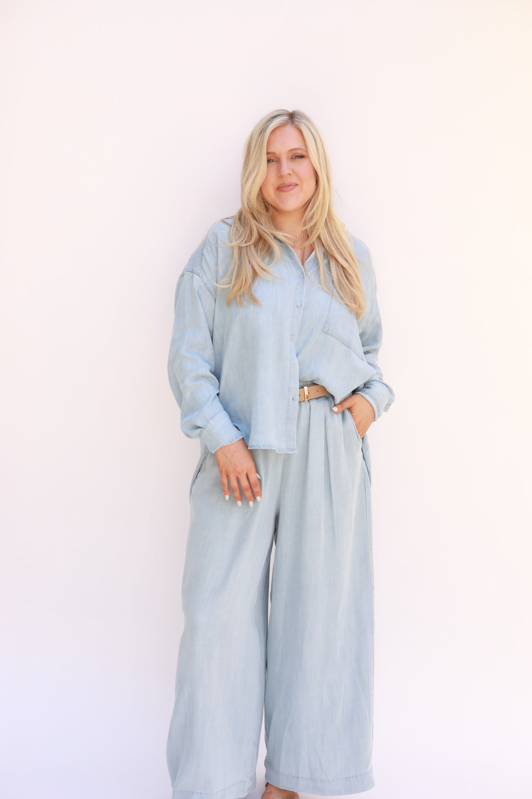 Chambray Button Front Top