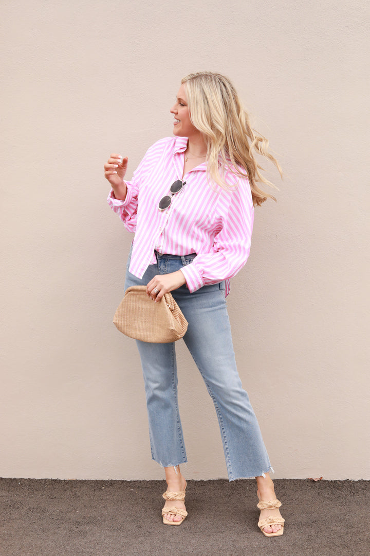 Bat Sleeve Stripe Buttondown