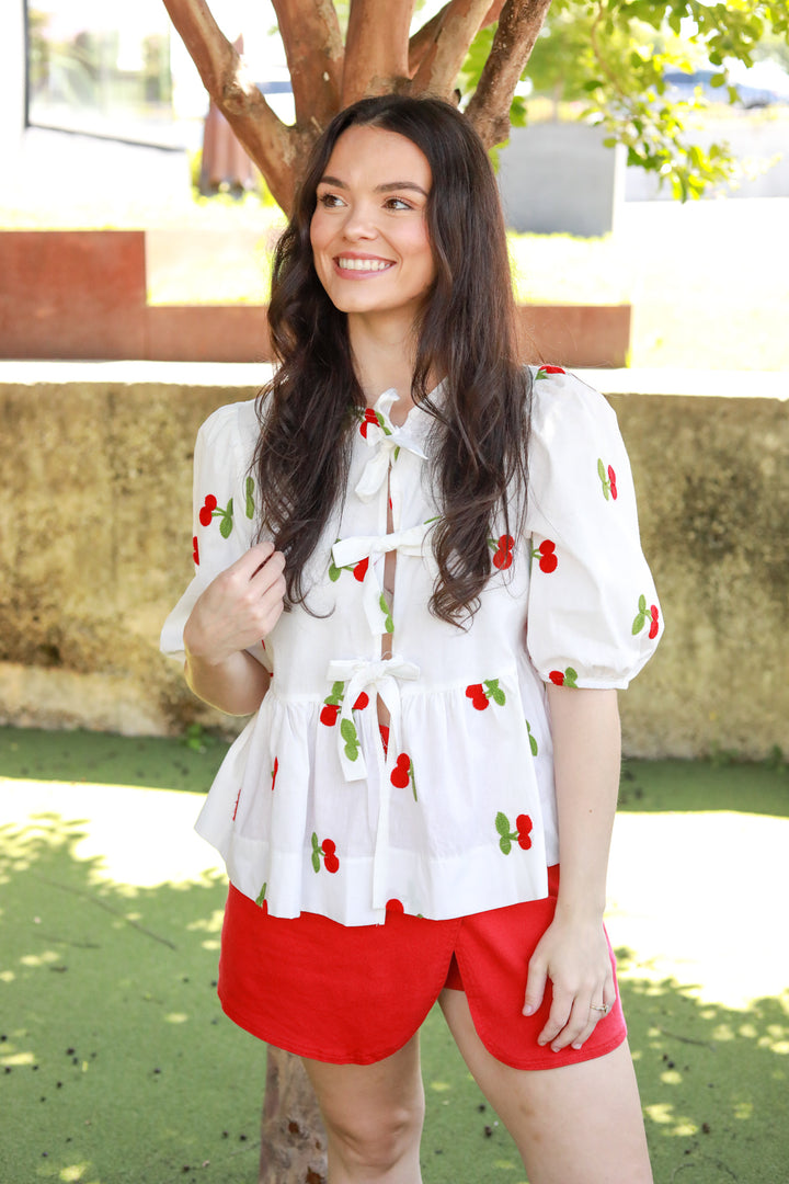 Tie Front Cherry Top