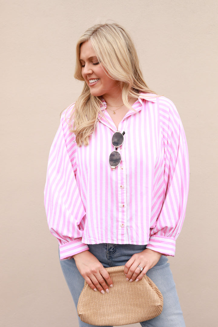 Bat Sleeve Stripe Buttondown