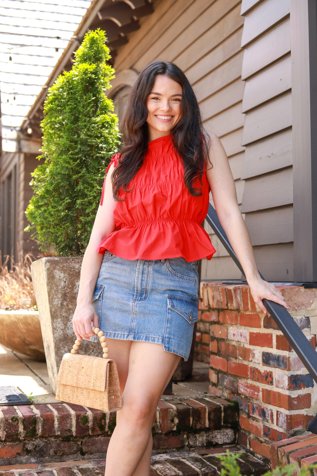 Ruched Tie Shoulder Top