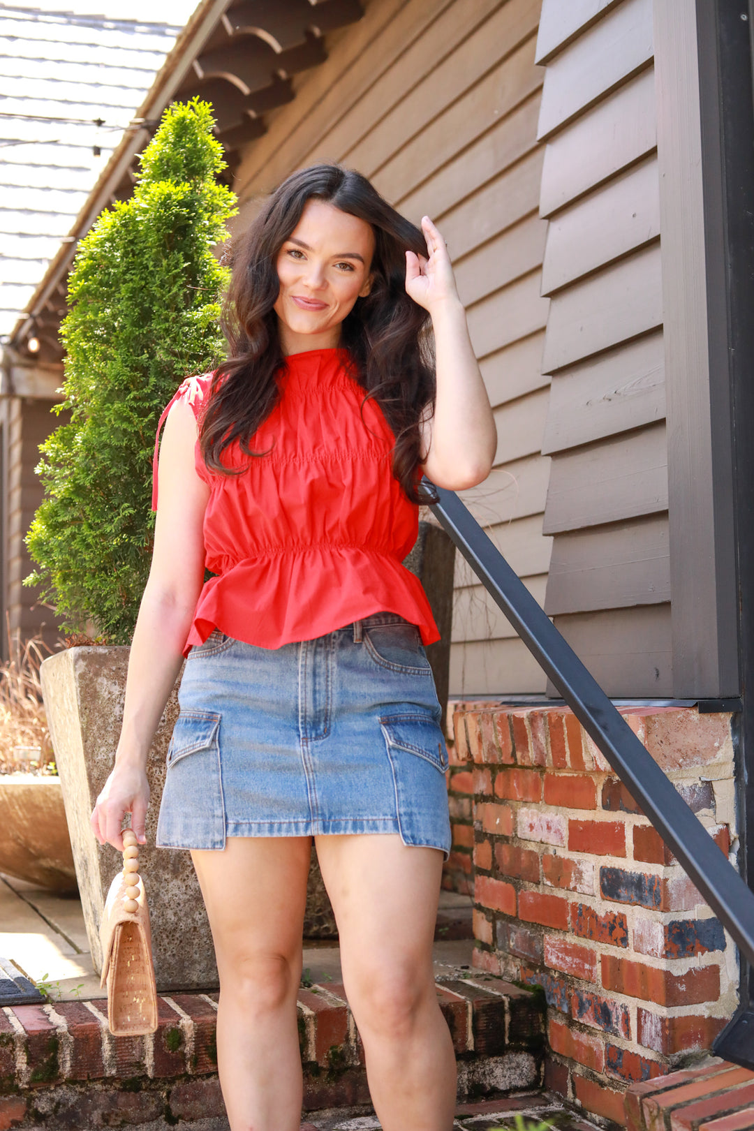 Ruched Tie Shoulder Top
