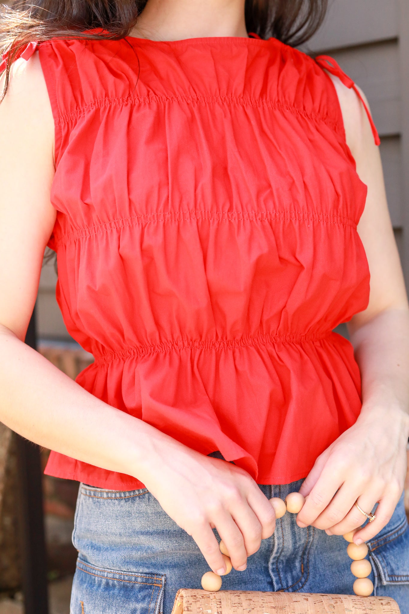 Ruched Tie Shoulder Top