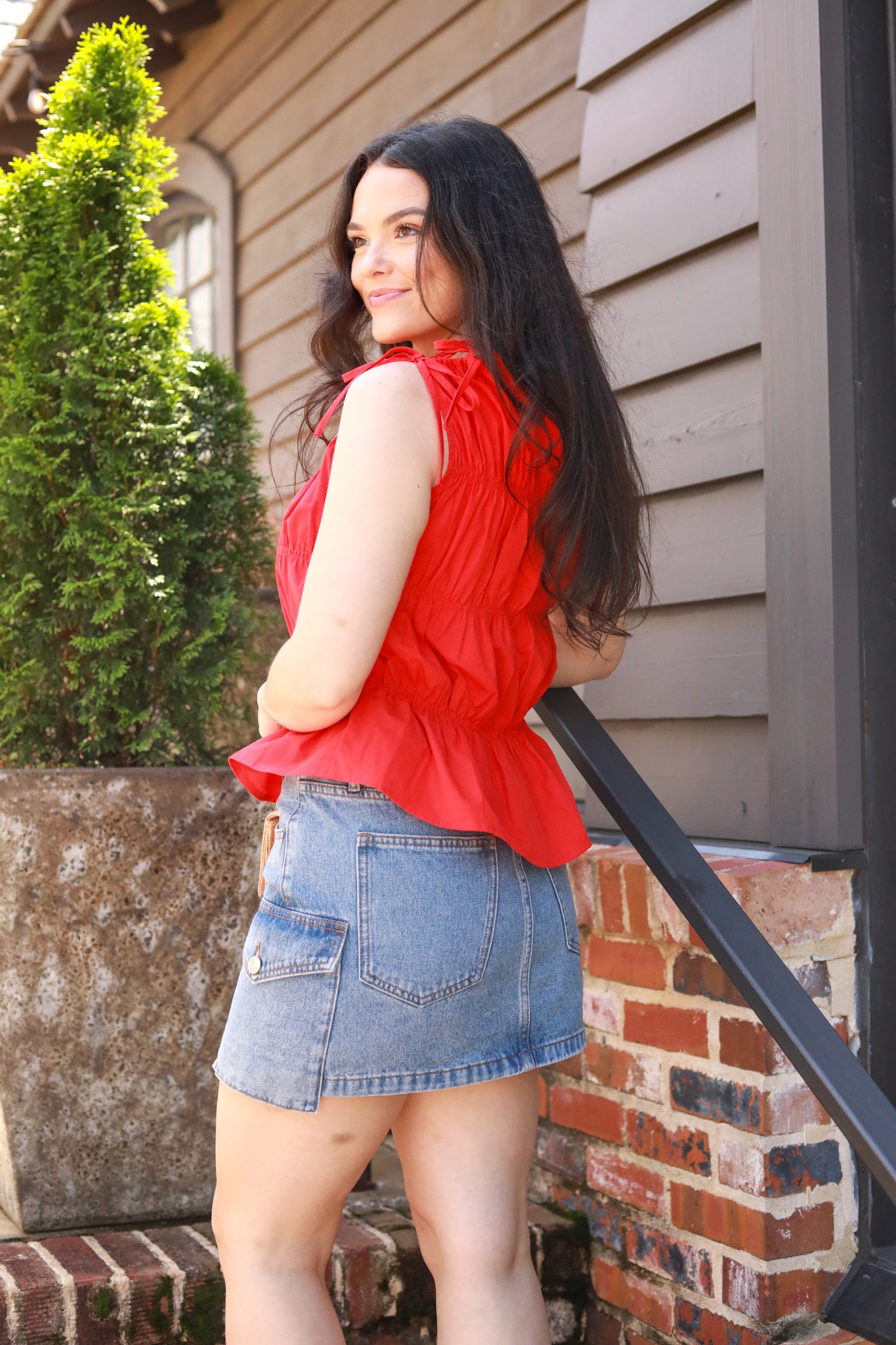 Ruched Tie Shoulder Top
