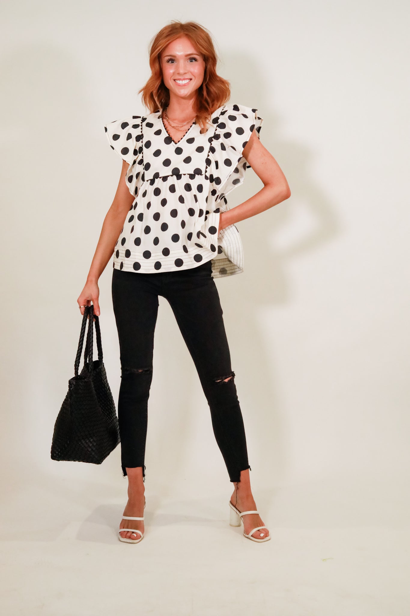 Square Yoke Polka Dot Top