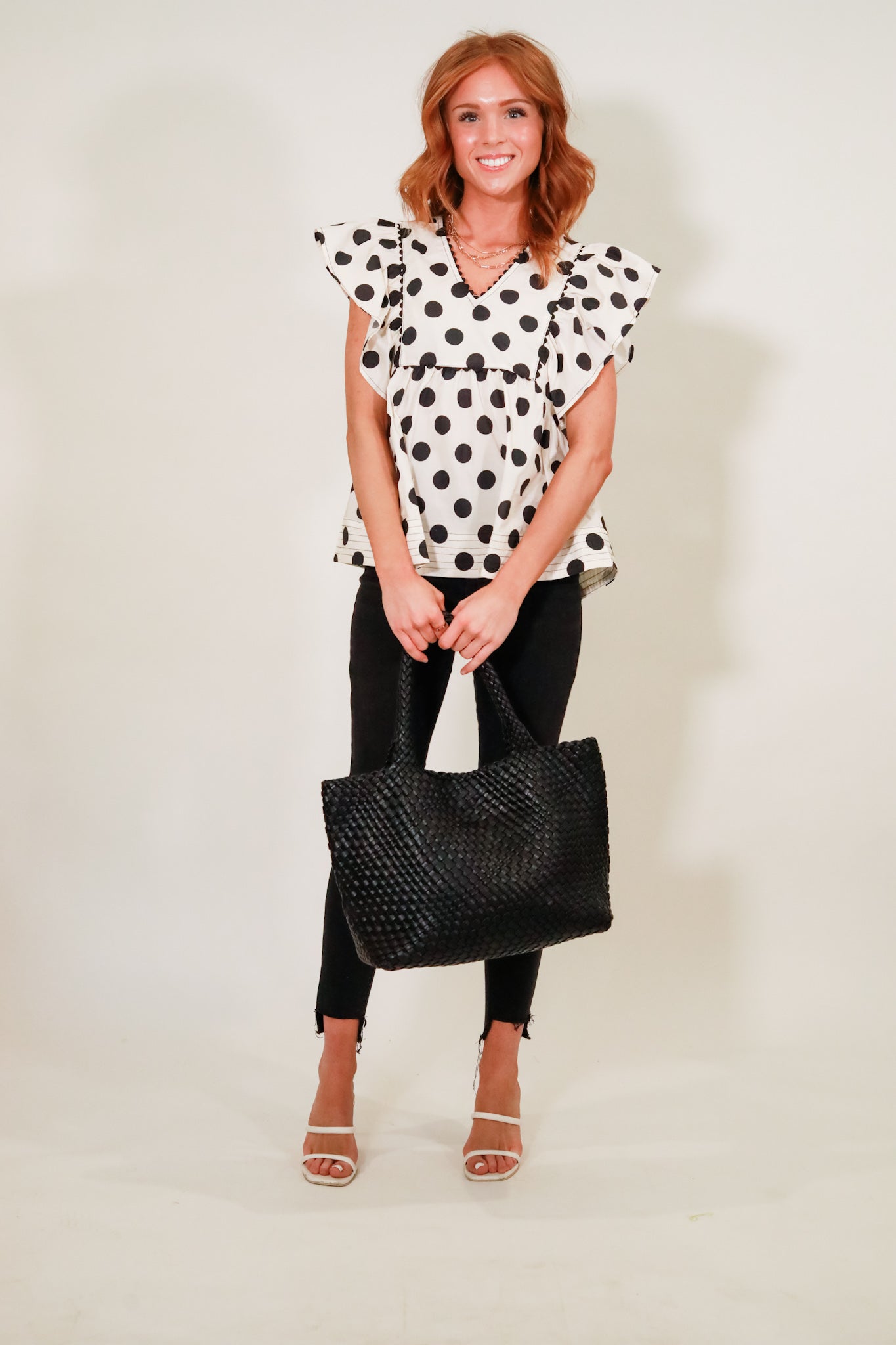 Square Yoke Polka Dot Top