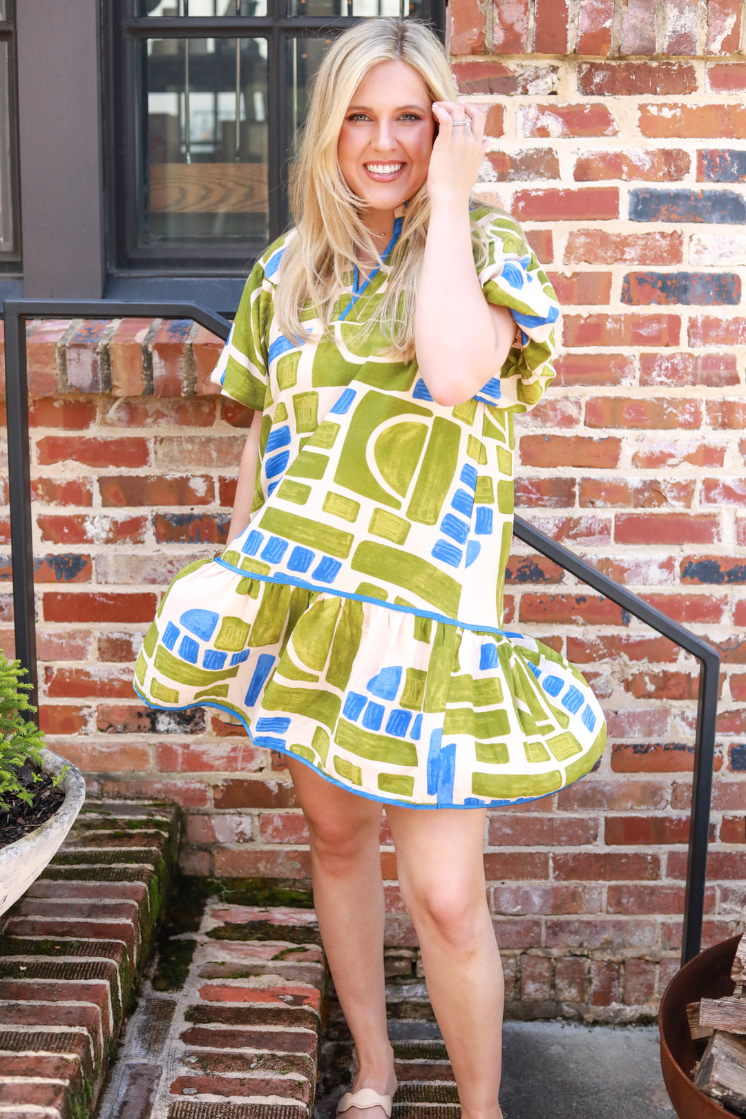 Abstract Print Puff Sleeve Dress