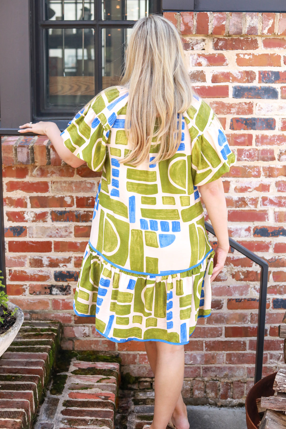 Abstract Print Puff Sleeve Dress