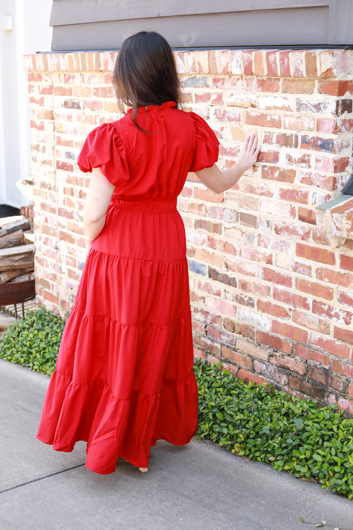 Tiered Puff Sleeve Midi Dress