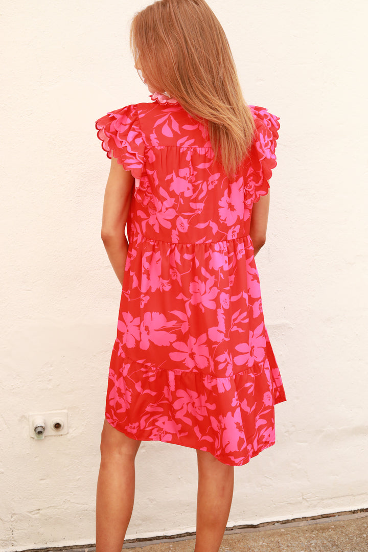 Two Toned Floral Scalloped Dress