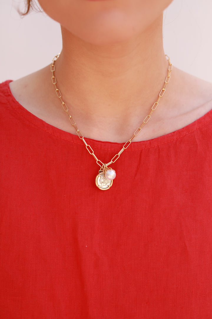 Pearl Coin Charm Necklace