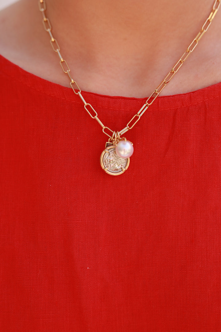 Pearl Coin Charm Necklace