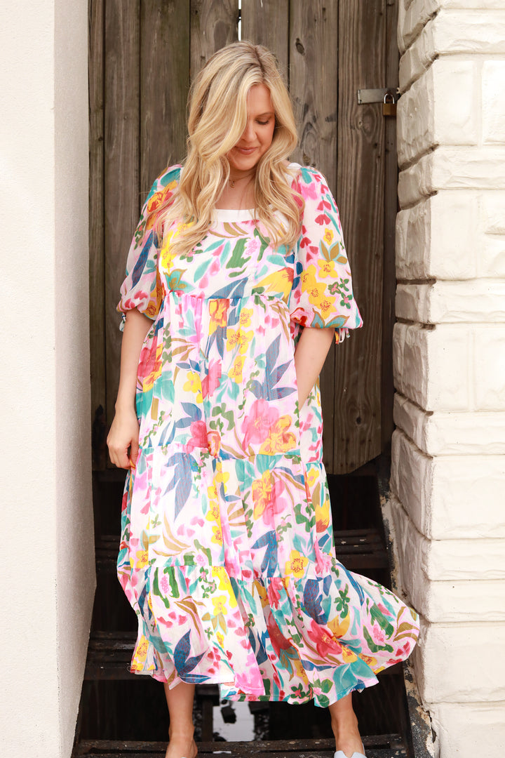Fun Floral Puff Sleeve Dress