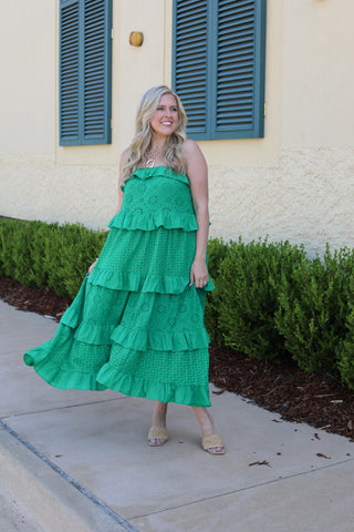 Ciao Ruffle Eylet Tiered Midi Dress - The Pink Tulip Clothing