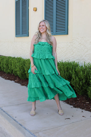 Ciao Ruffle Eylet Tiered Midi Dress - The Pink Tulip Clothing