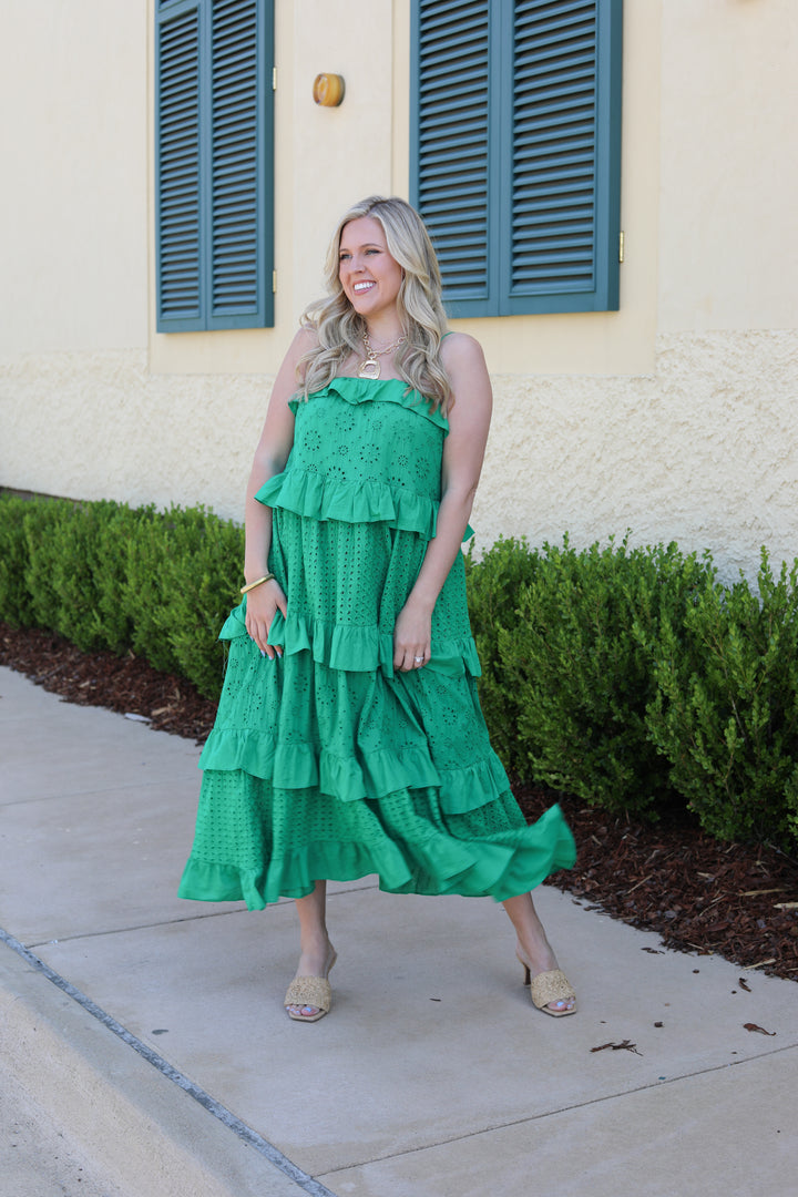 Ciao Ruffle Eylet Tiered Midi Dress