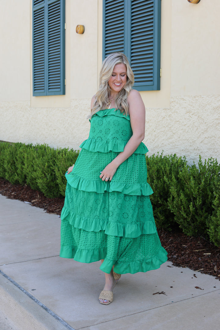 Ciao Ruffle Eylet Tiered Midi Dress