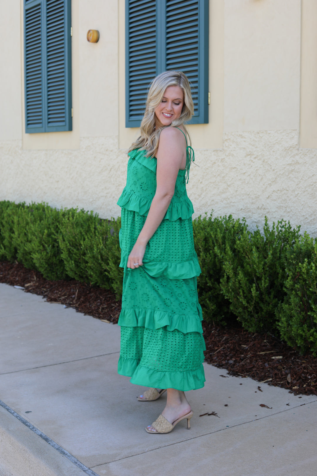 Ciao Ruffle Eylet Tiered Midi Dress