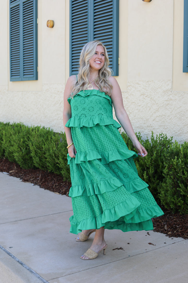 Ciao Ruffle Eylet Tiered Midi Dress