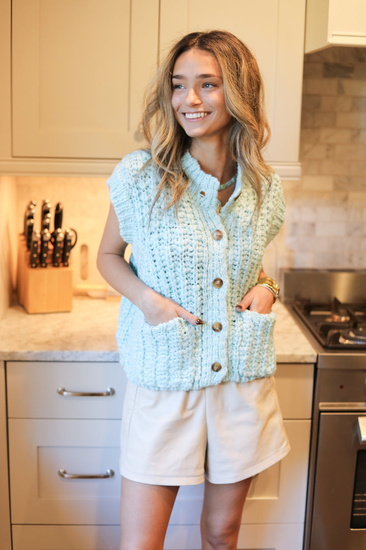 Chunky Button Front Sweater Vest
