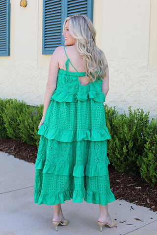 Ciao Ruffle Eylet Tiered Midi Dress - The Pink Tulip Clothing