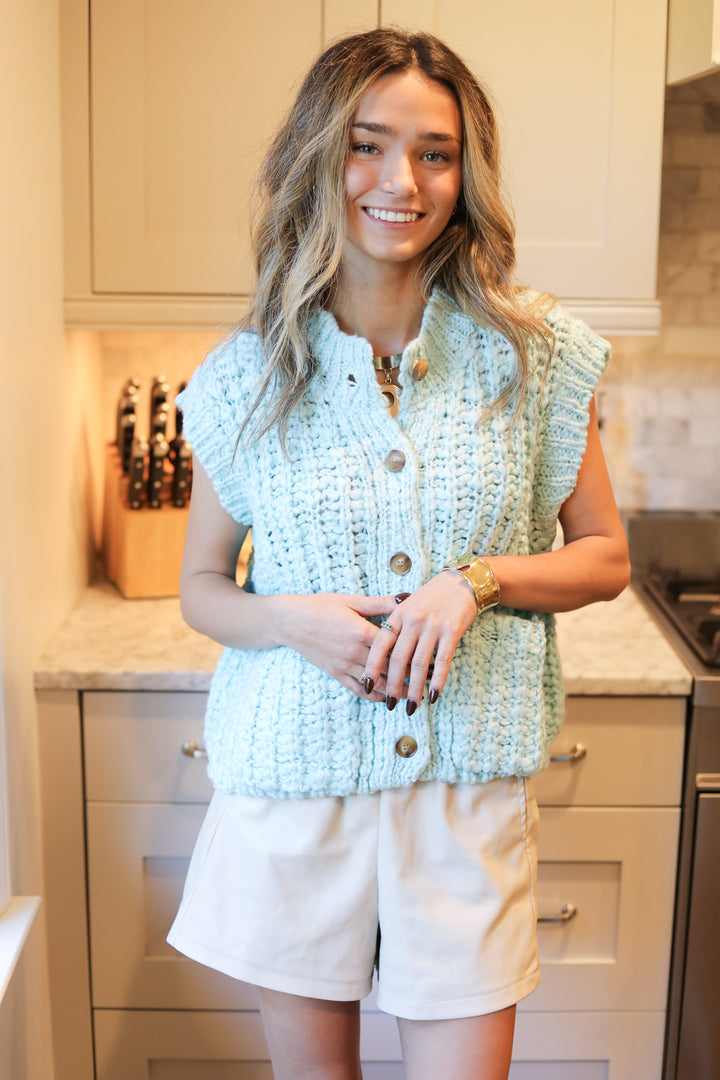Chunky Button Front Sweater Vest