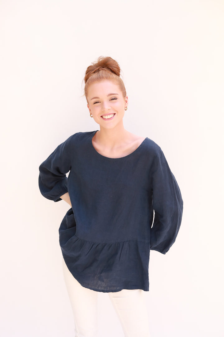 Ruffle Hem Linen Top
