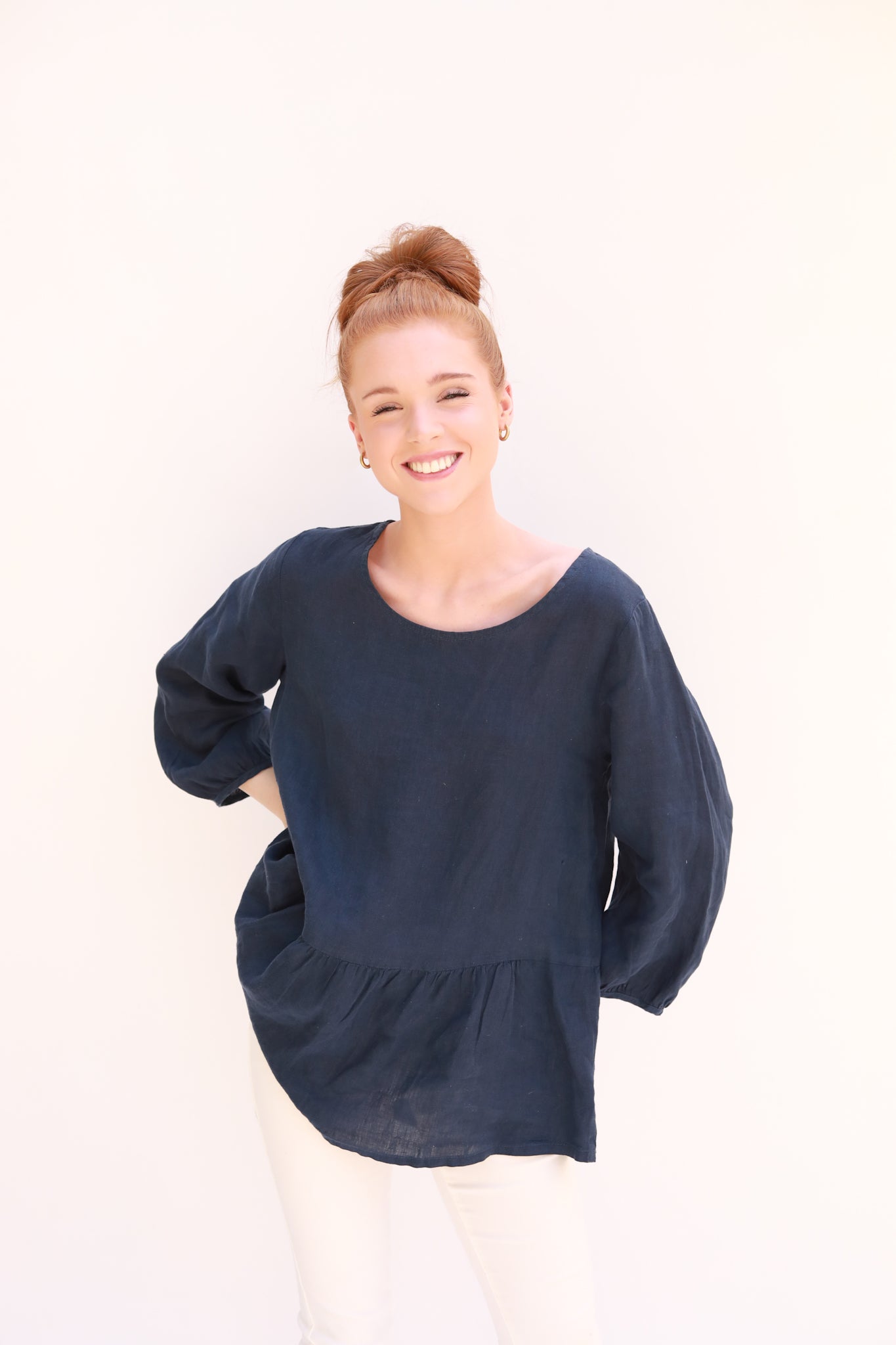 Ruffle Hem Linen Top