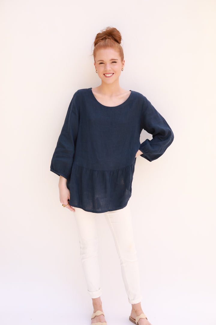 Ruffle Hem Linen Top