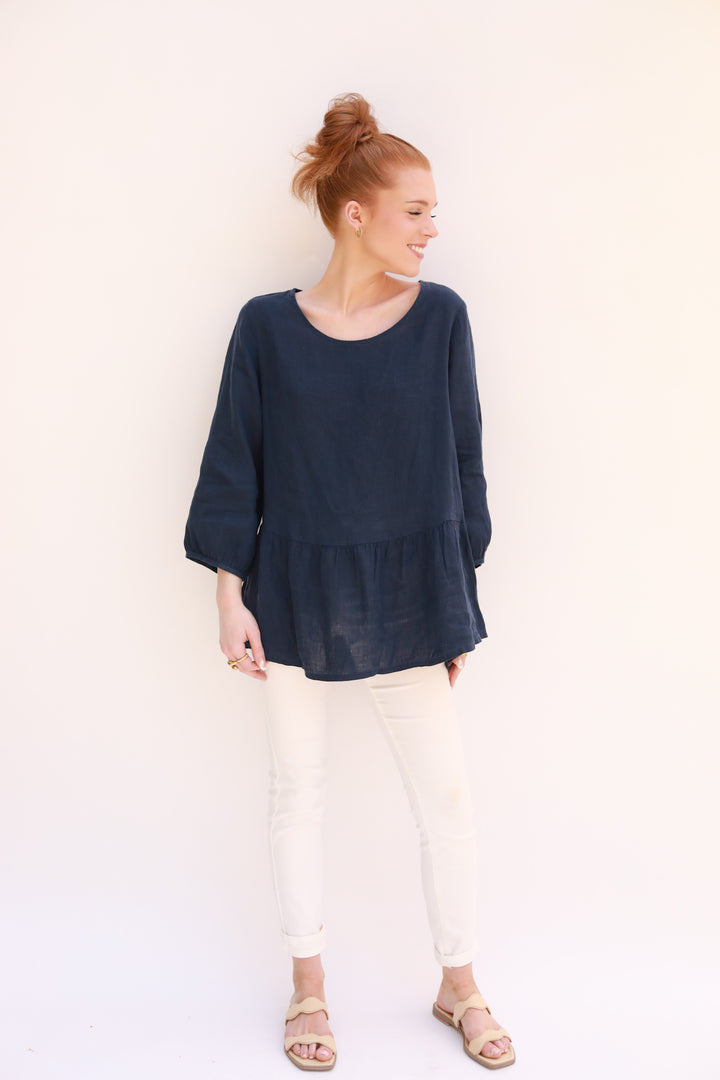 Ruffle Hem Linen Top