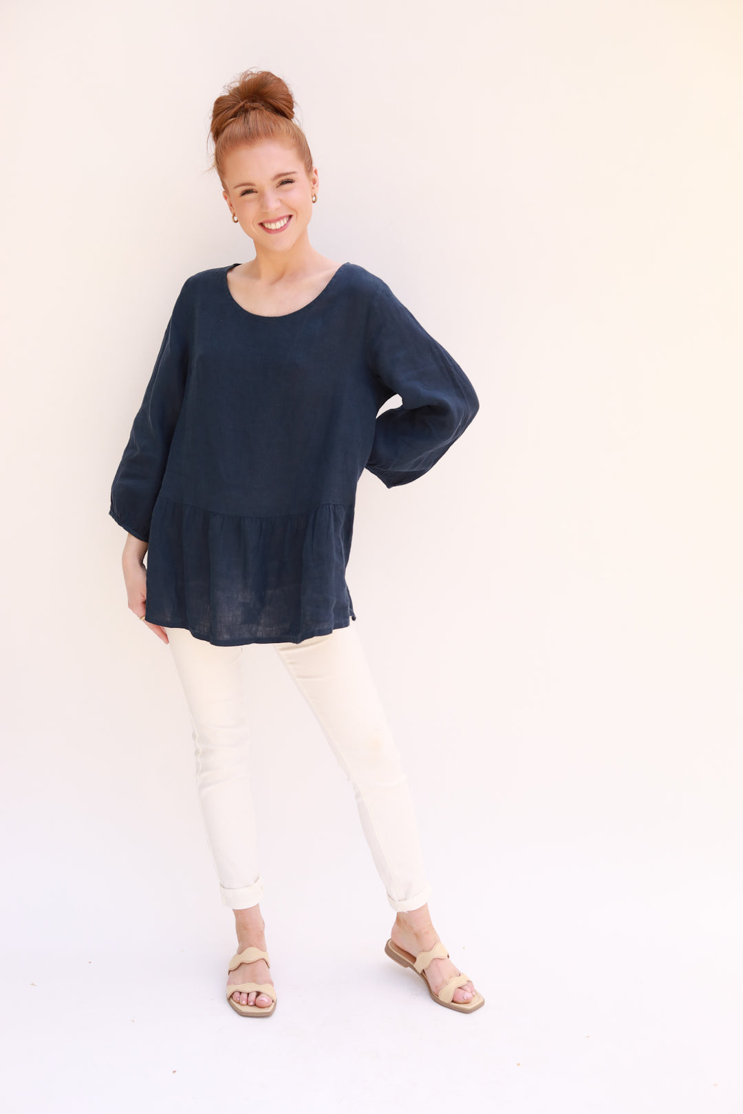 Ruffle Hem Linen Top