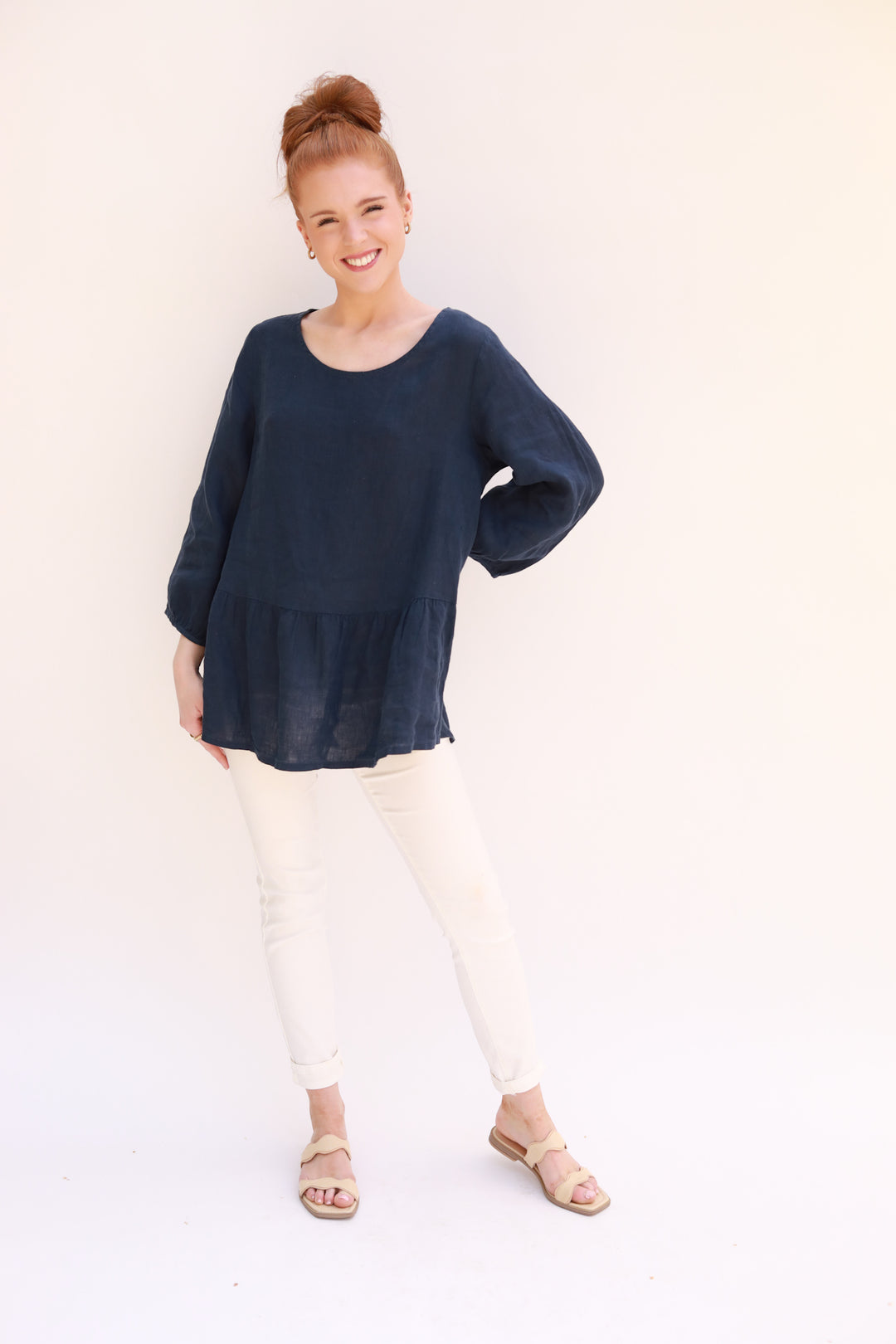 Ruffle Hem Linen Top