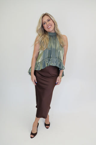 Midnight Muse Ruffle Halter Top