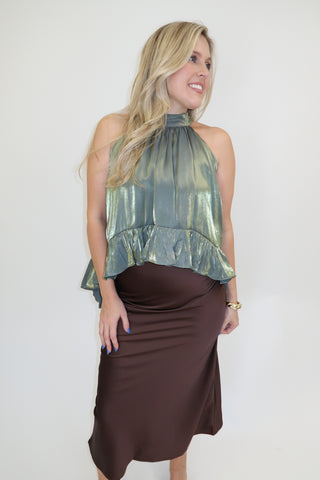 Midnight Muse Ruffle Halter Top