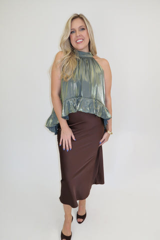 Midnight Muse Ruffle Halter Top