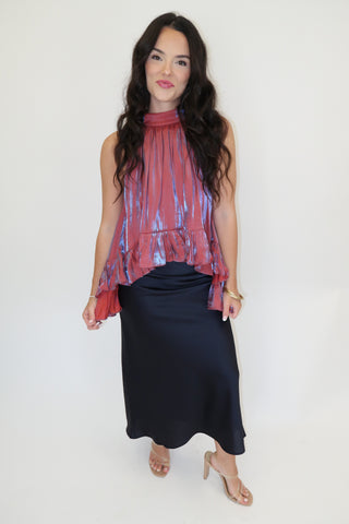 Midnight Muse Ruffle Halter Top