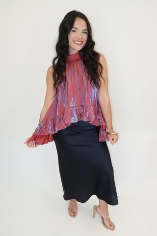 Midnight Muse Ruffle Halter Top