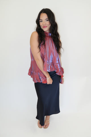 Midnight Muse Ruffle Halter Top