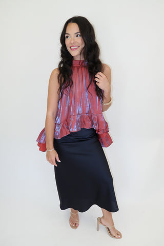 Midnight Muse Ruffle Halter Top