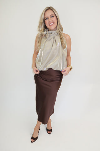 Champagne Plans Shimmer Halter Top