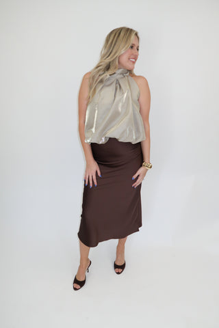 Champagne Plans Shimmer Halter Top