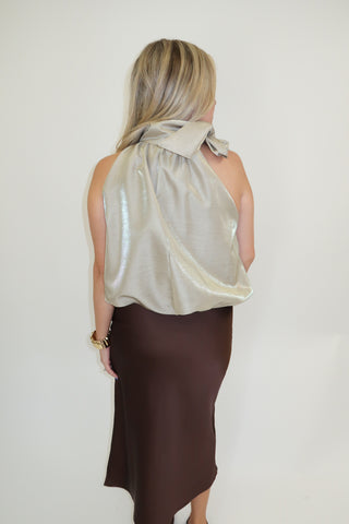Champagne Plans Shimmer Halter Top