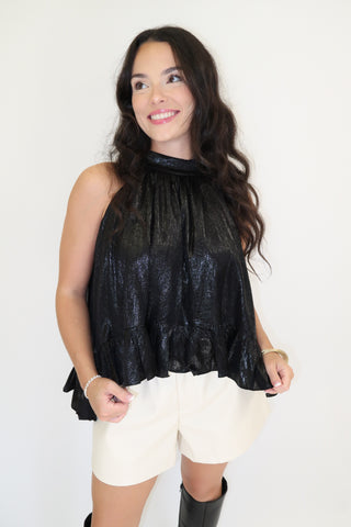 Midnight Muse Ruffle Halter Top