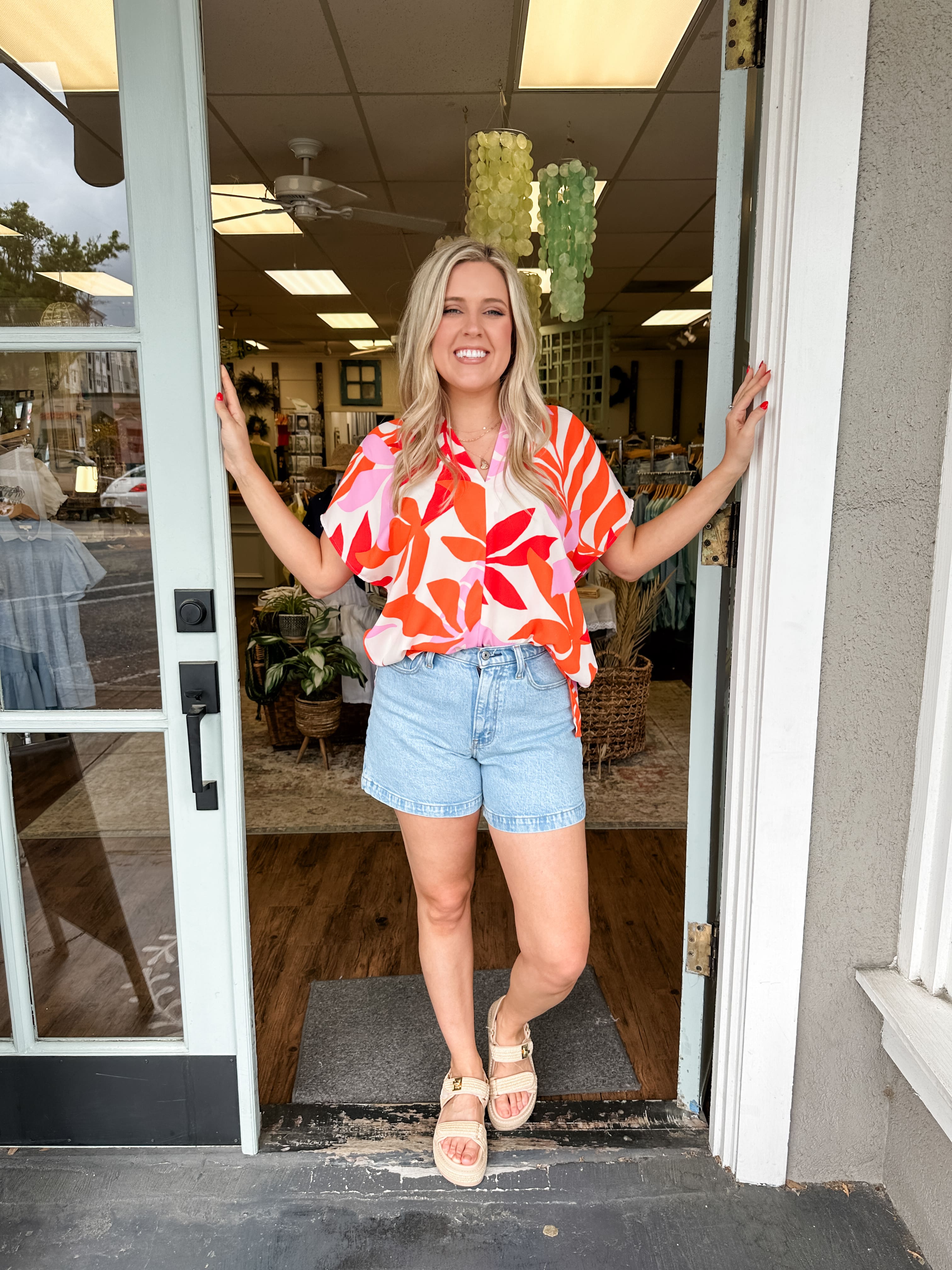 Tropical Leaf Print Top