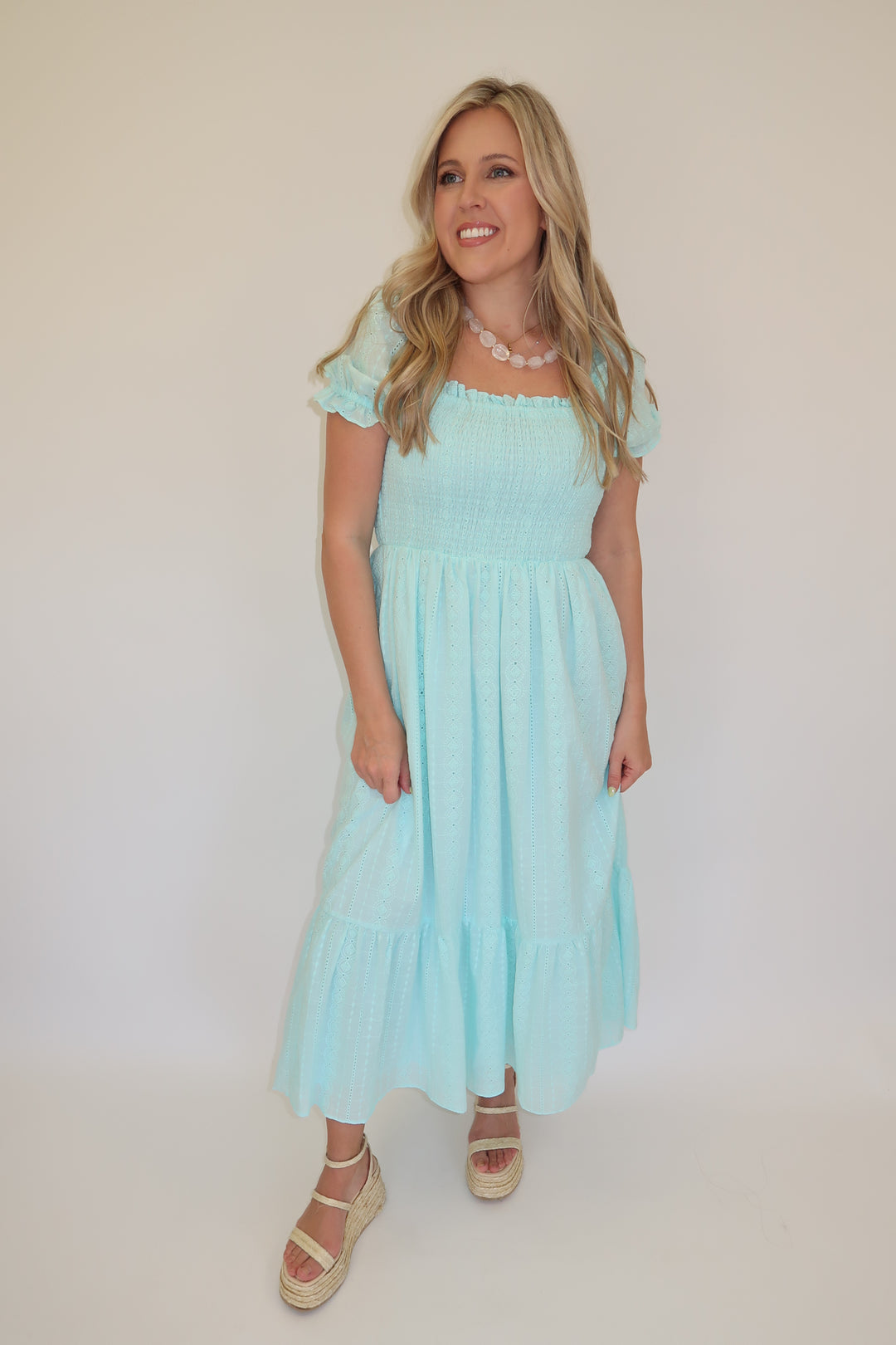 Eyelet Garden Midi Dress - The Pink Tulip Clothing