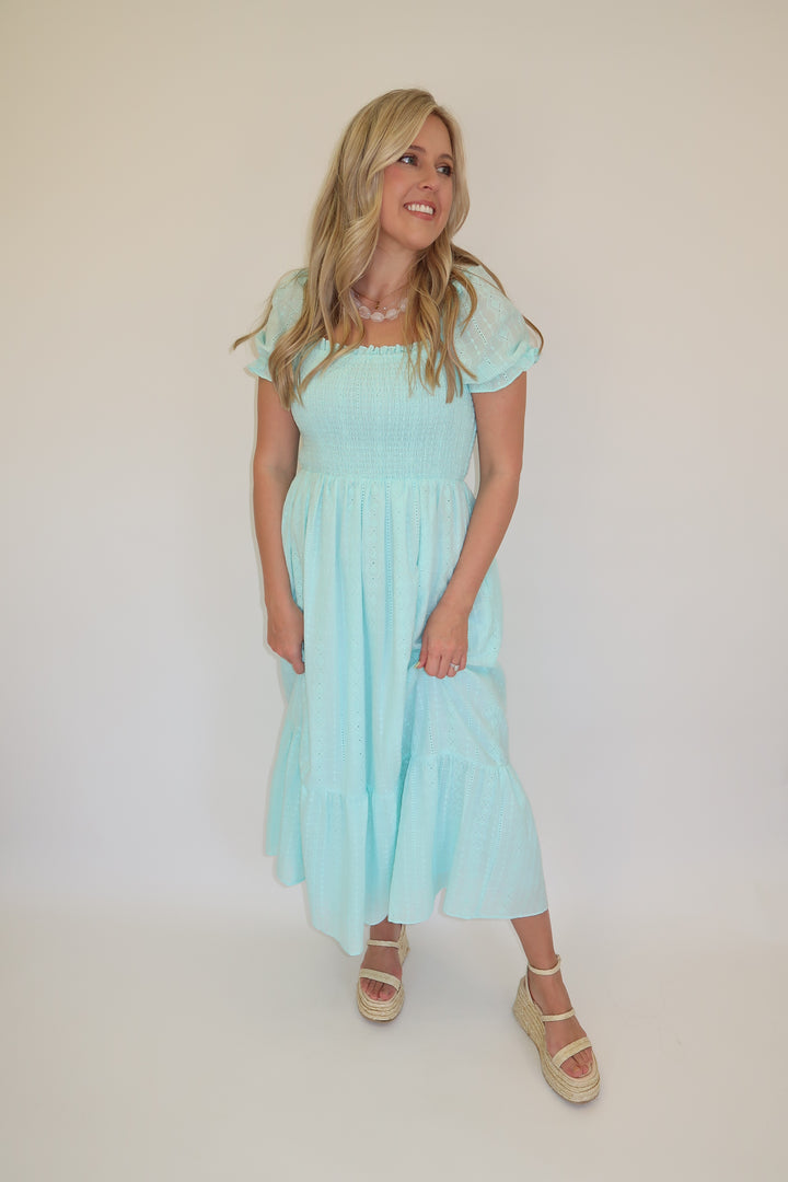 Eyelet Garden Midi Dress - The Pink Tulip Clothing