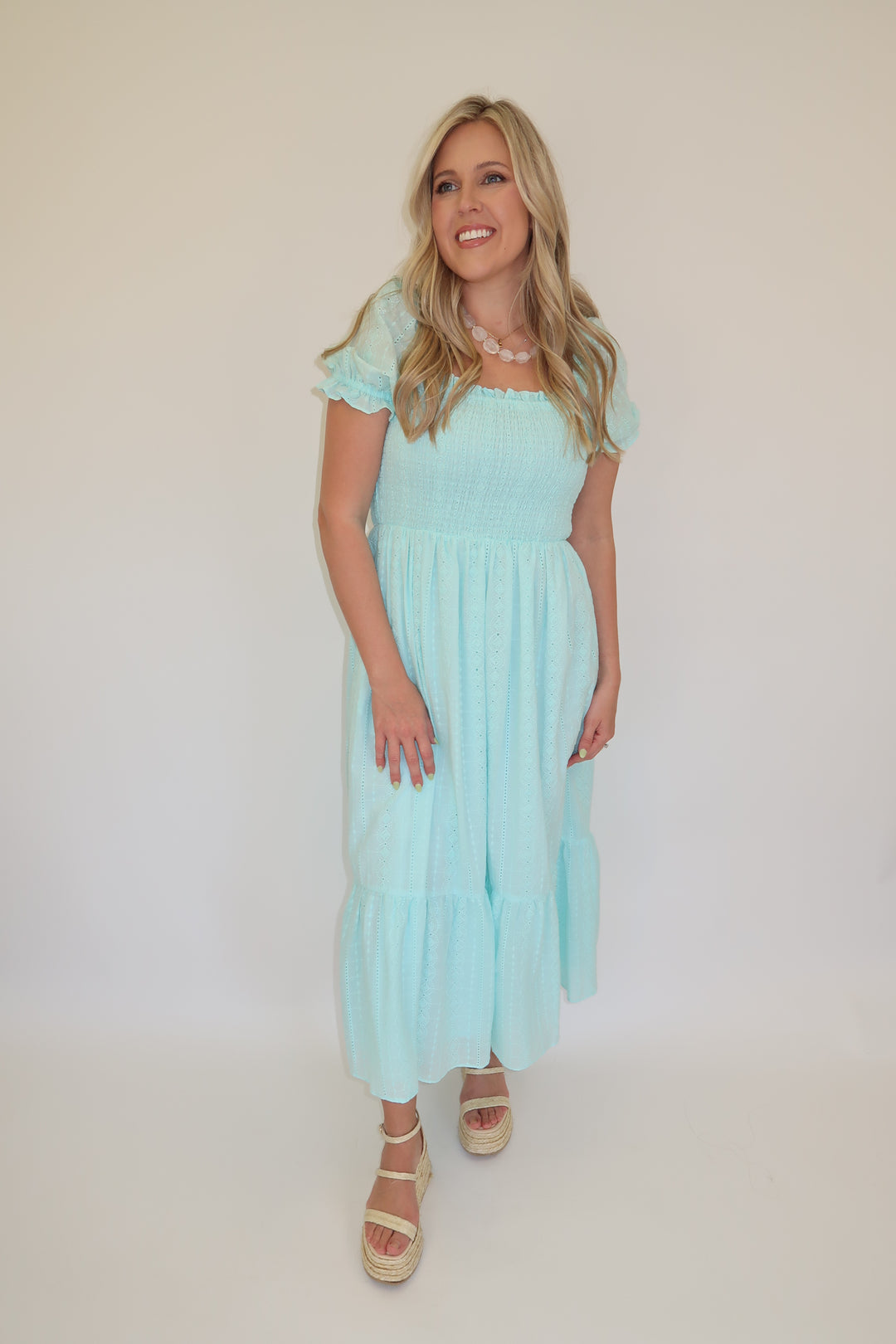 Eyelet Garden Midi Dress - The Pink Tulip Clothing