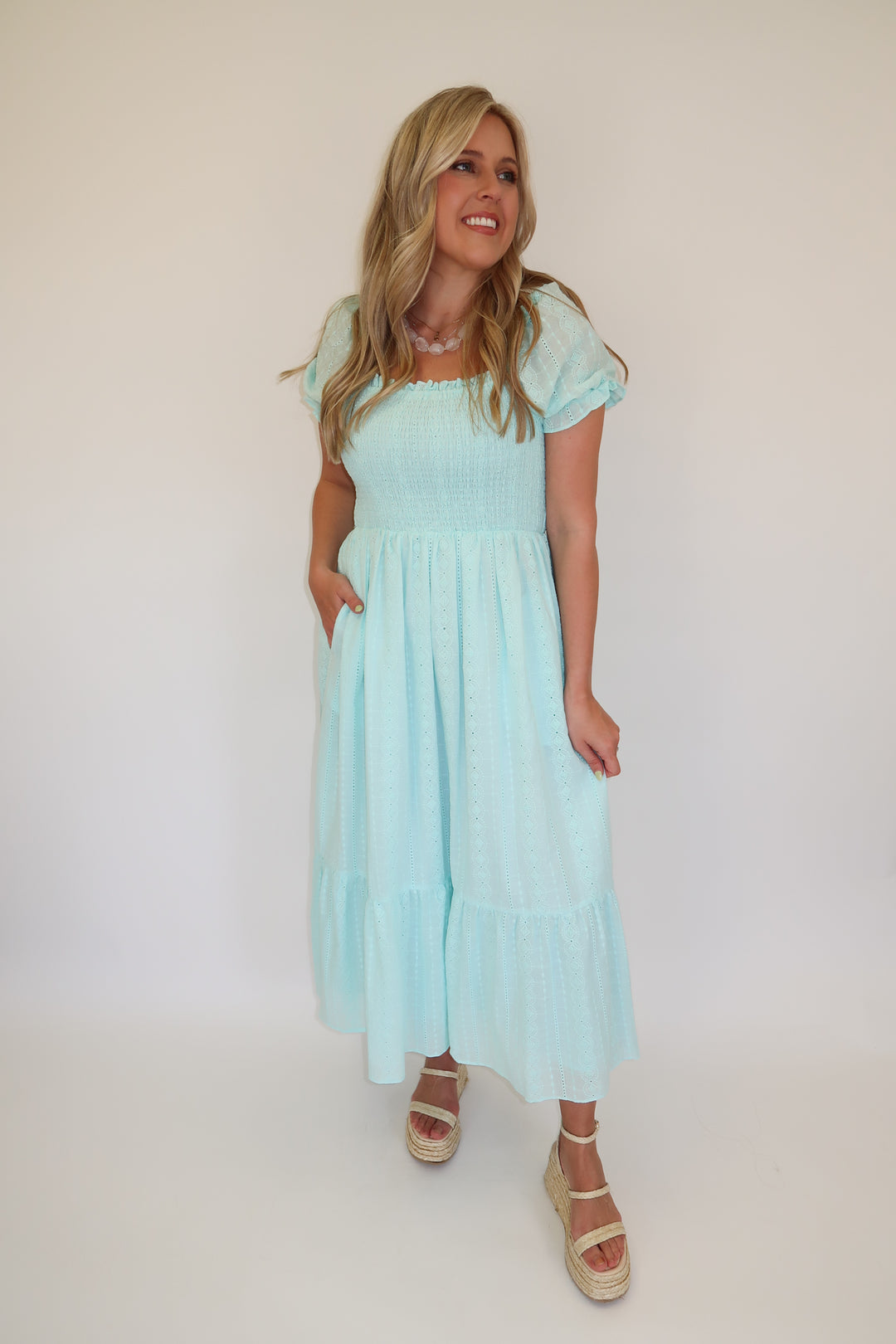 Eyelet Garden Midi Dress - The Pink Tulip Clothing
