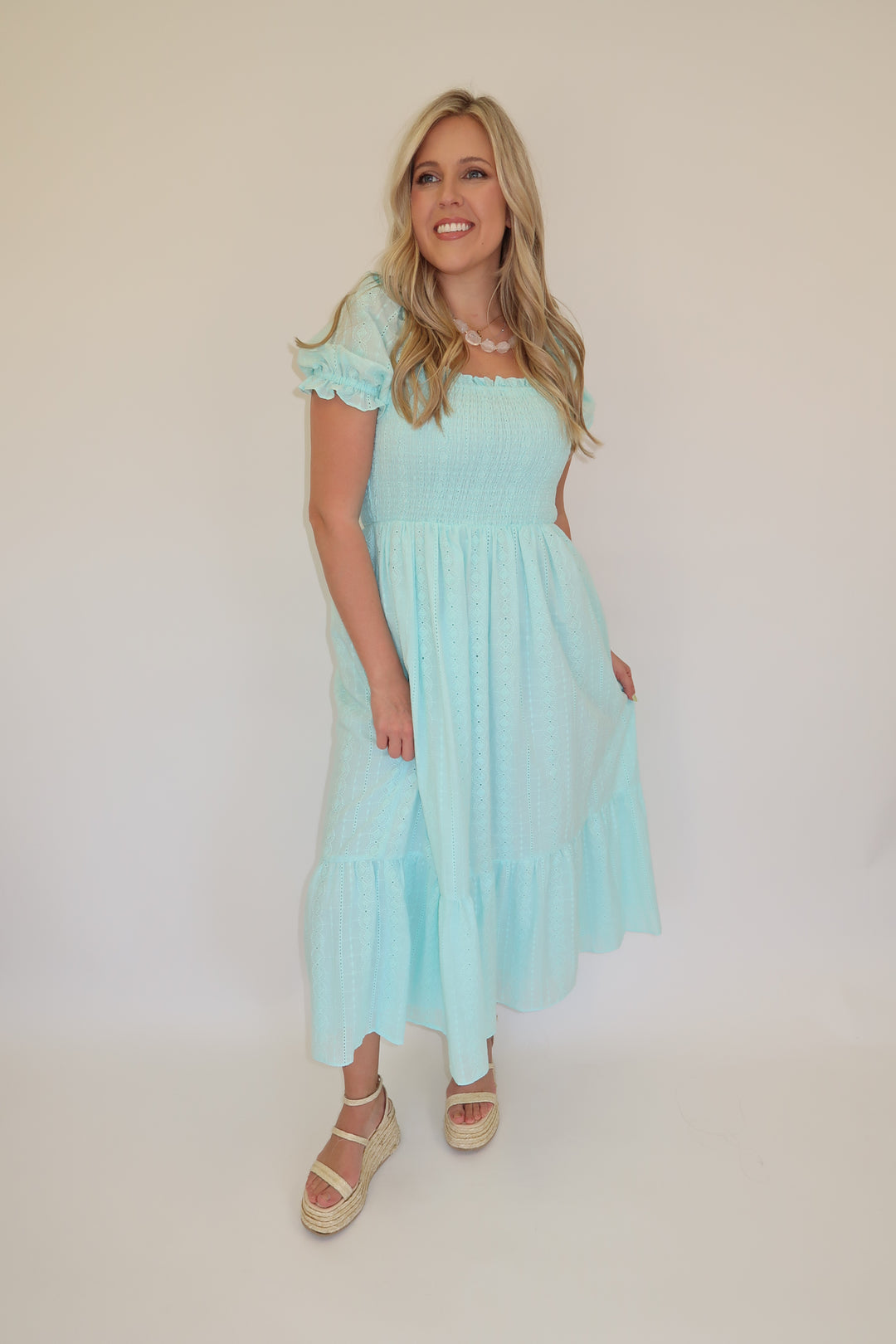 Eyelet Garden Midi Dress - The Pink Tulip Clothing
